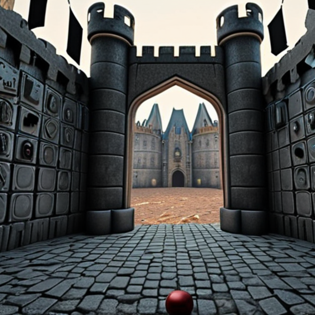 A hacker exploiting a smart contract bug in a DeFi platform, resembling a playground for cybercriminals, with a dilapidated castle wall representing the vulnerability.